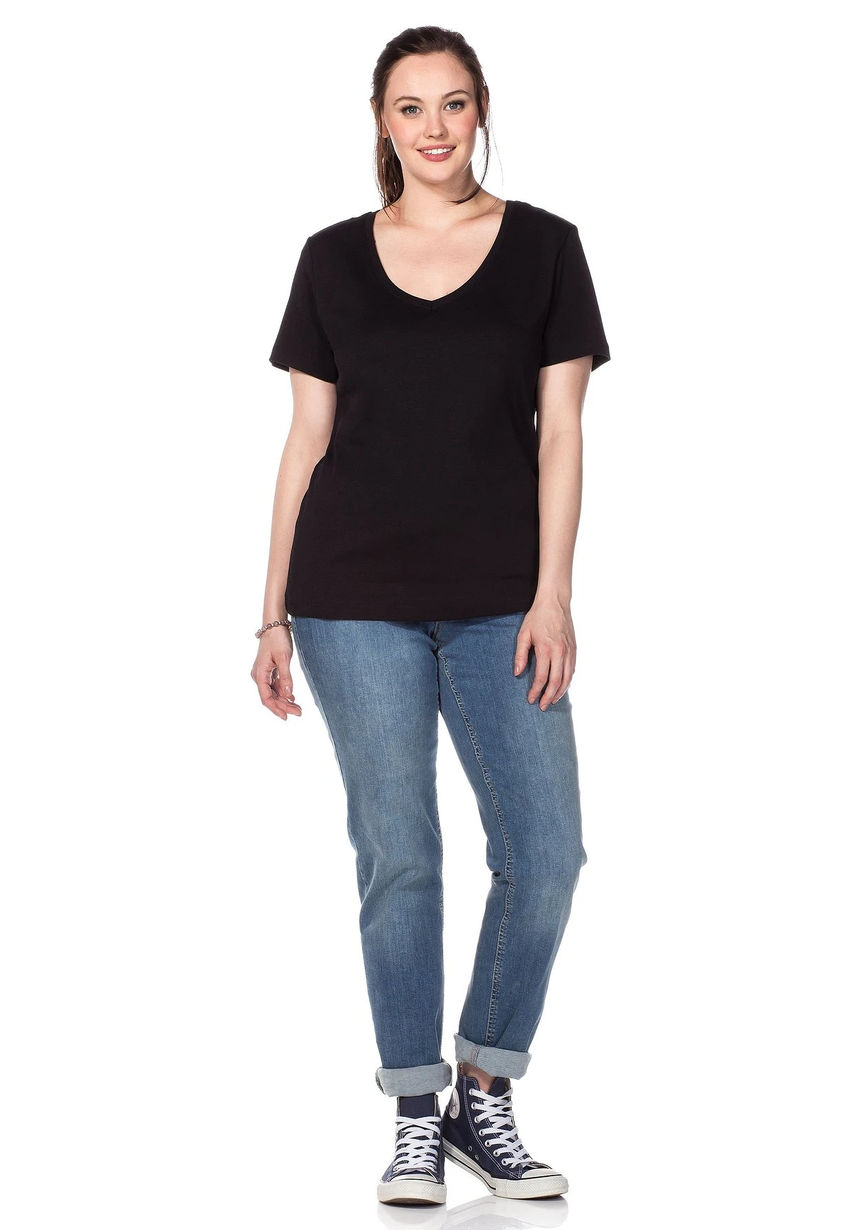 Sheego T-Shirt Mit V-Ausschnitt, In Rippqualität – Bild 4