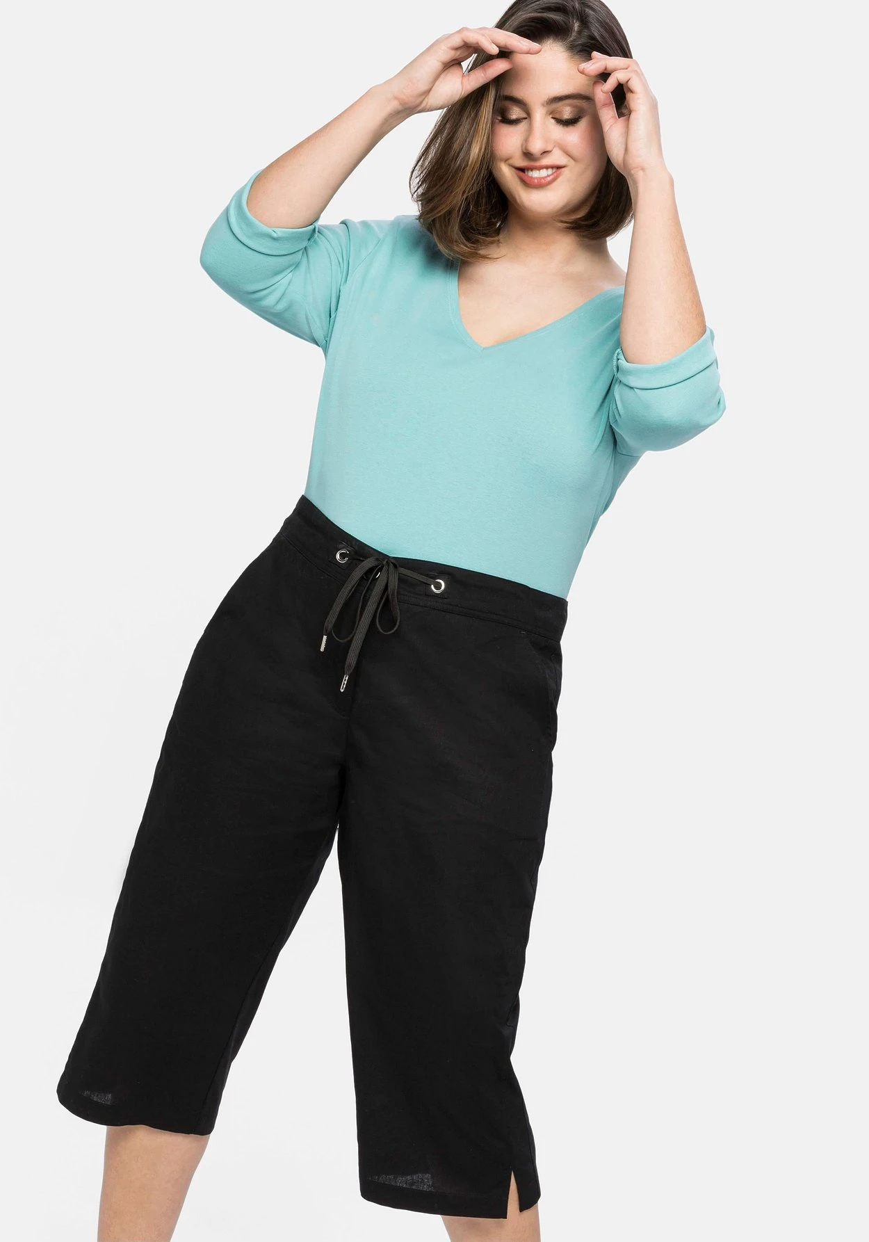 Sheego Caprihose Mit Bindeband, Aus Leinen-Mix – Bild 2