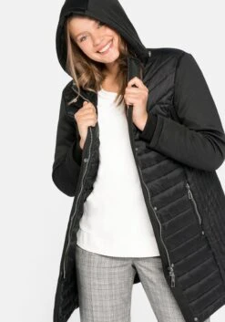 Sheego Steppjacke Im Materialmix, Mit Kapuze