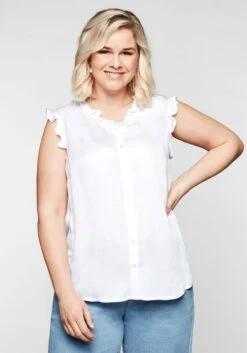 Sheego Bluse In ärmelloser Form Mit Volants, Aus Viskose