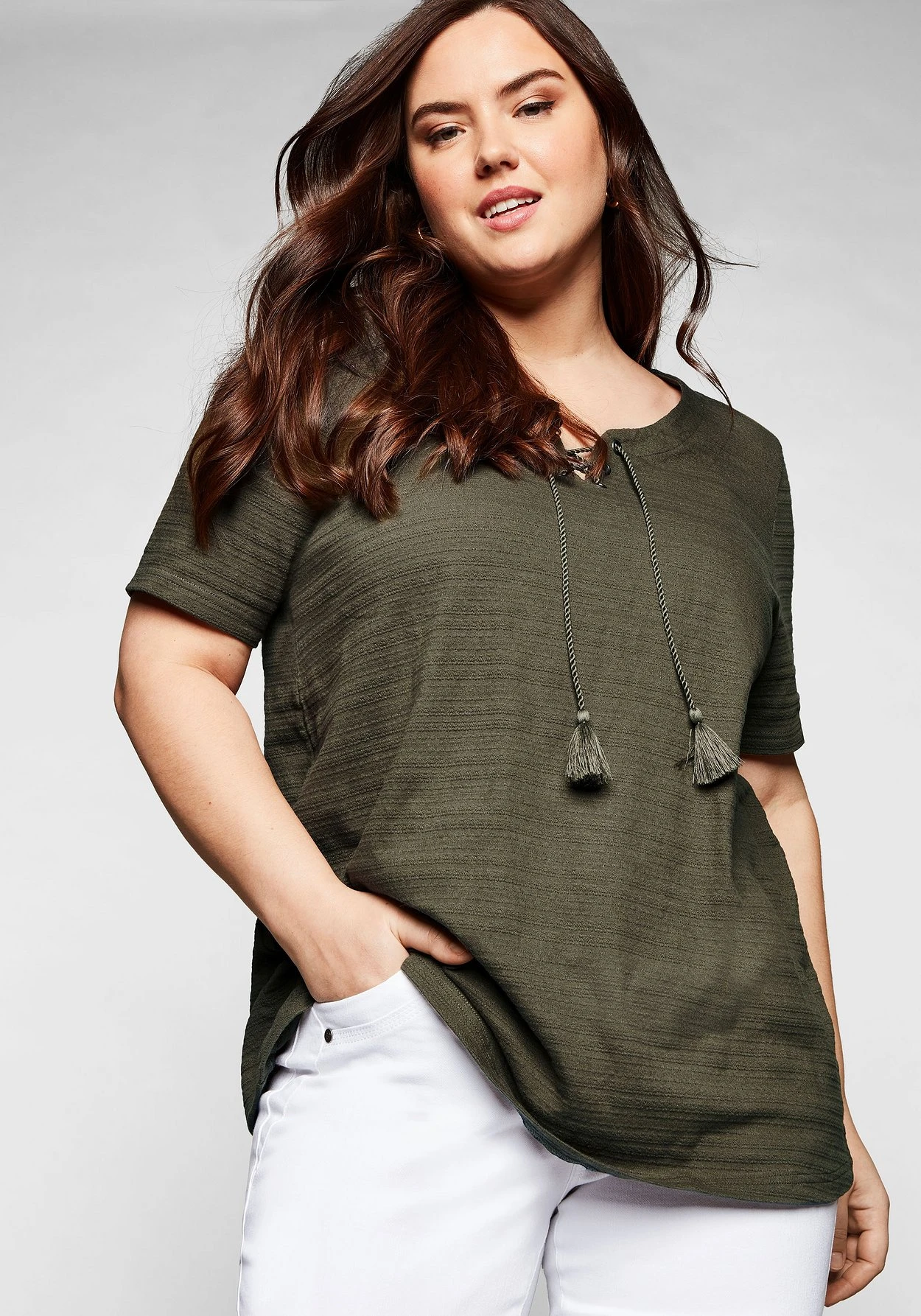 Sheego Shirt In Jacquard-Optik, Mit Bindeband – Bild 6