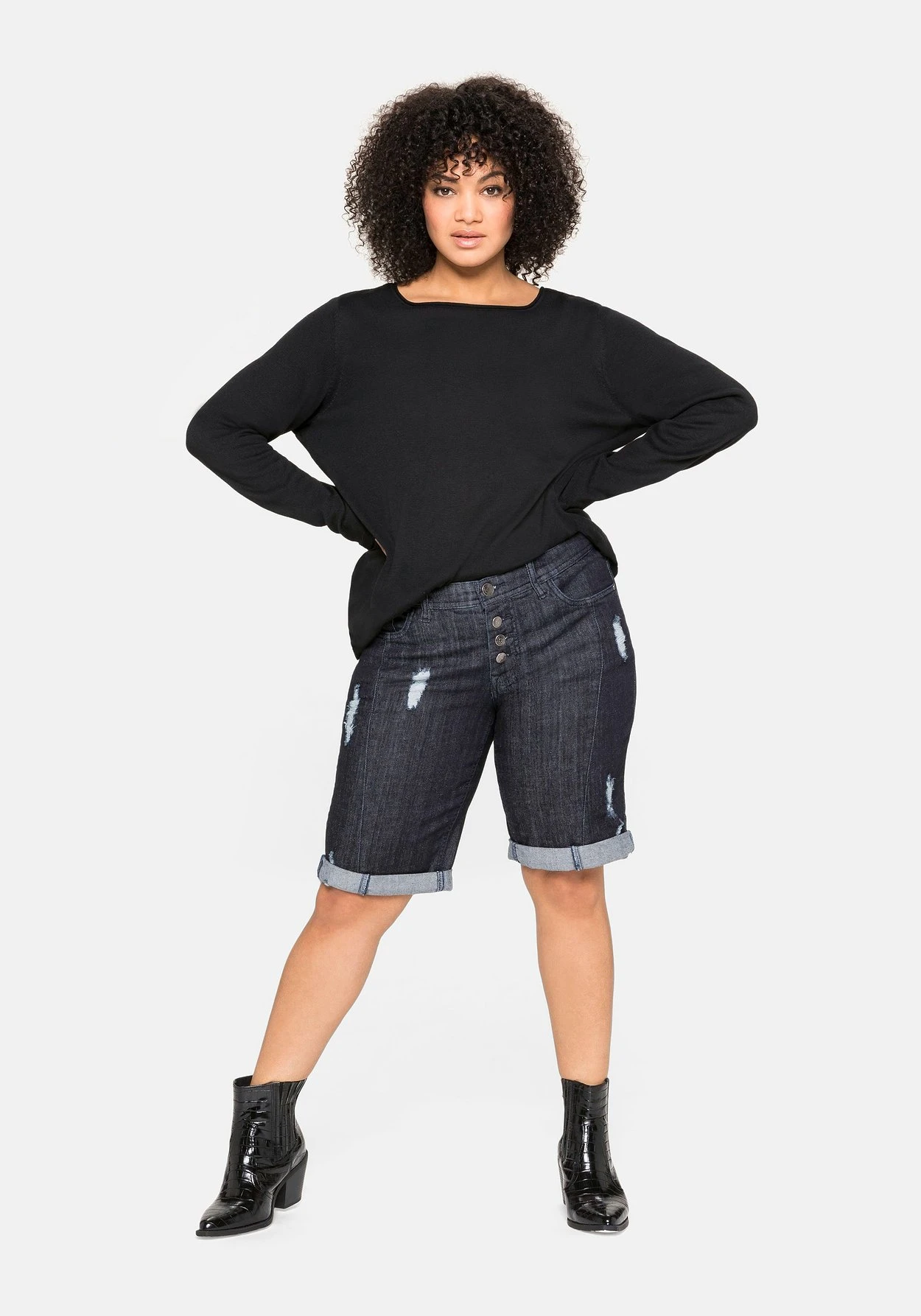 Sheego Longpullover Mit U-Boot-Ausschnitt Und Leinenanteil – Bild 4