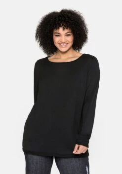 Sheego Longpullover Mit U-Boot-Ausschnitt Und Leinenanteil