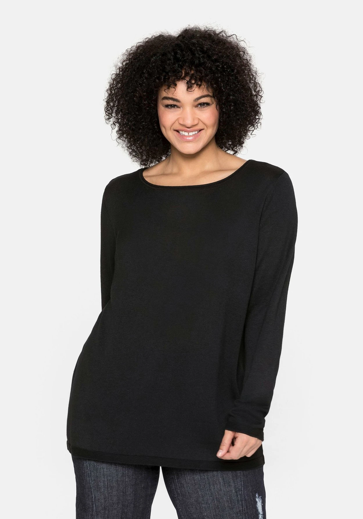 Sheego Longpullover Mit U-Boot-Ausschnitt Und Leinenanteil