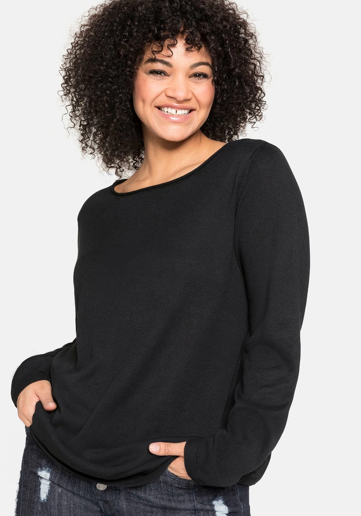 Sheego Longpullover Mit U-Boot-Ausschnitt Und Leinenanteil – Bild 6