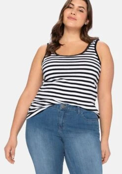 Sheego Tanktop Mit Ringeln Und Spitze Am Ausschnitt