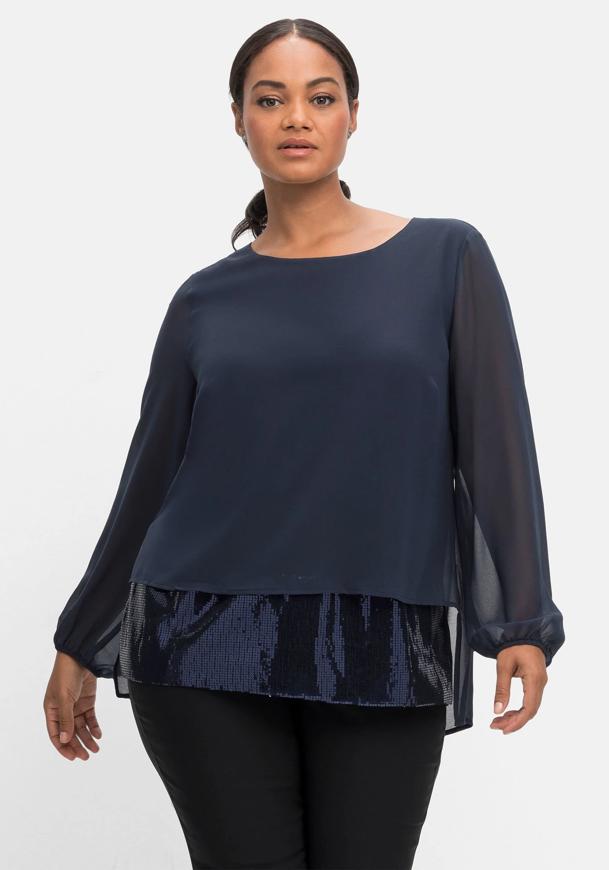 Sheego Tunika 2-in-1 Optik, Mit Pailletten Am Saum, Aus Chiffon