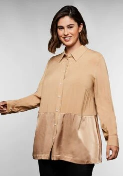 Sheego Longbluse Im Materialmix, In A-Linie