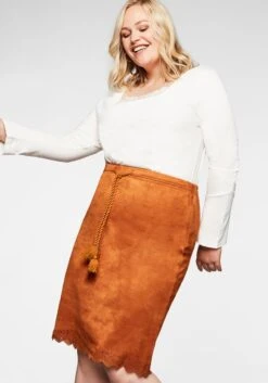 Sheego Rock In Veloursleder-Optik, Mit Wellensaum