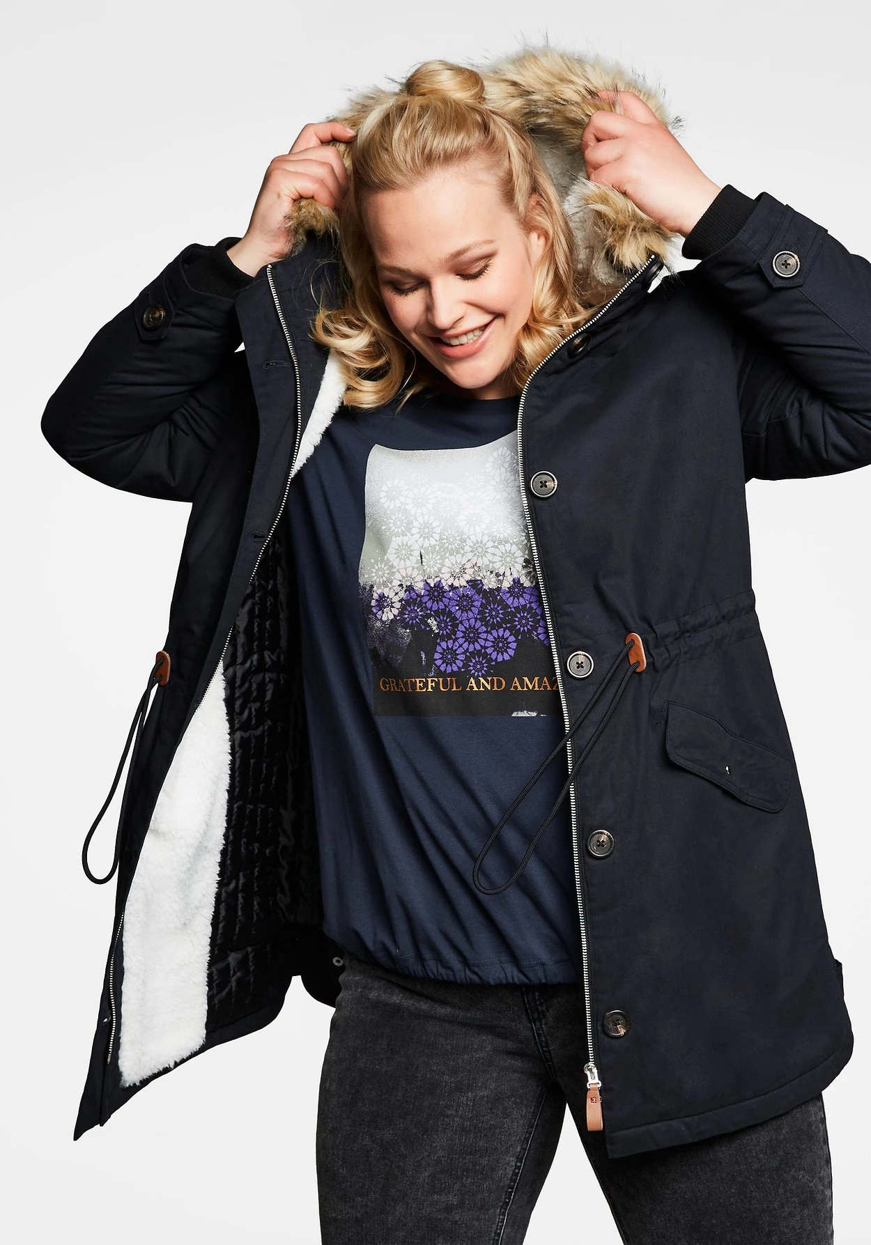 Sheego Parka Aus Baumwolle, Mit Teddyfutter – Bild 5