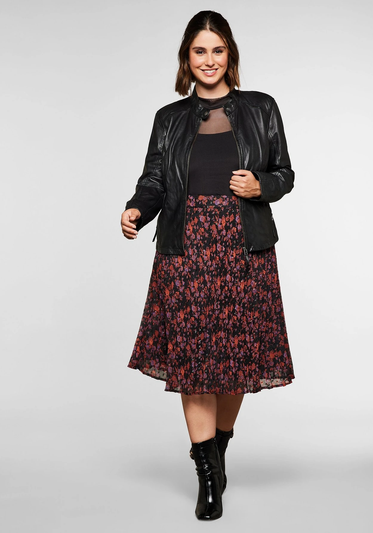 Sheego Plisseerock Mit Eingewebtem Blumenmuster