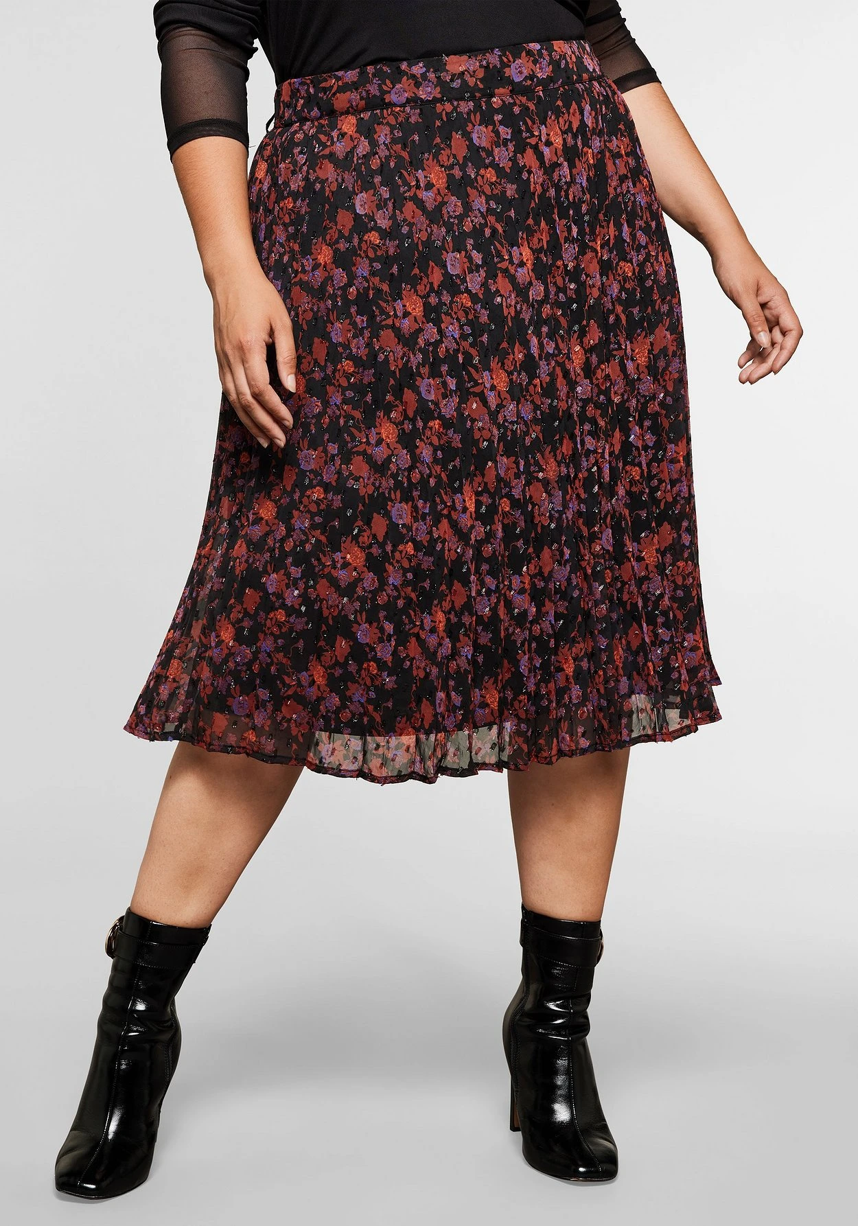 Sheego Plisseerock Mit Eingewebtem Blumenmuster – Bild 5