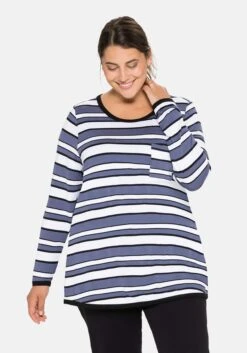 Sheego Langarmshirt Mit Ringelmuster Und Brusttasche