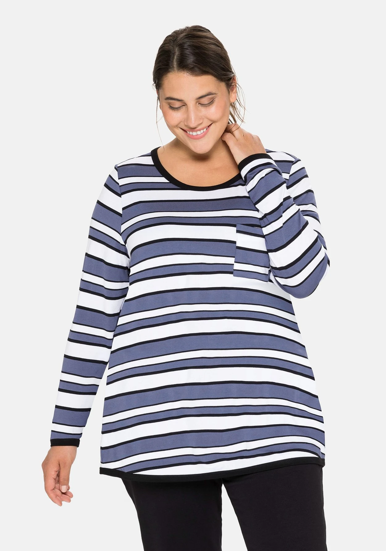 Sheego Langarmshirt Mit Ringelmuster Und Brusttasche