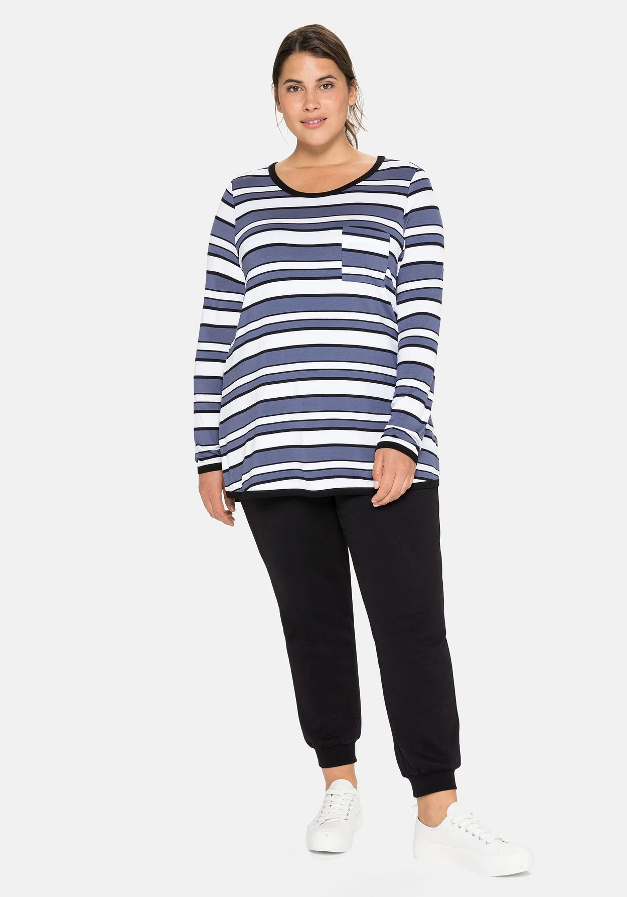 Sheego Langarmshirt Mit Ringelmuster Und Brusttasche – Bild 5