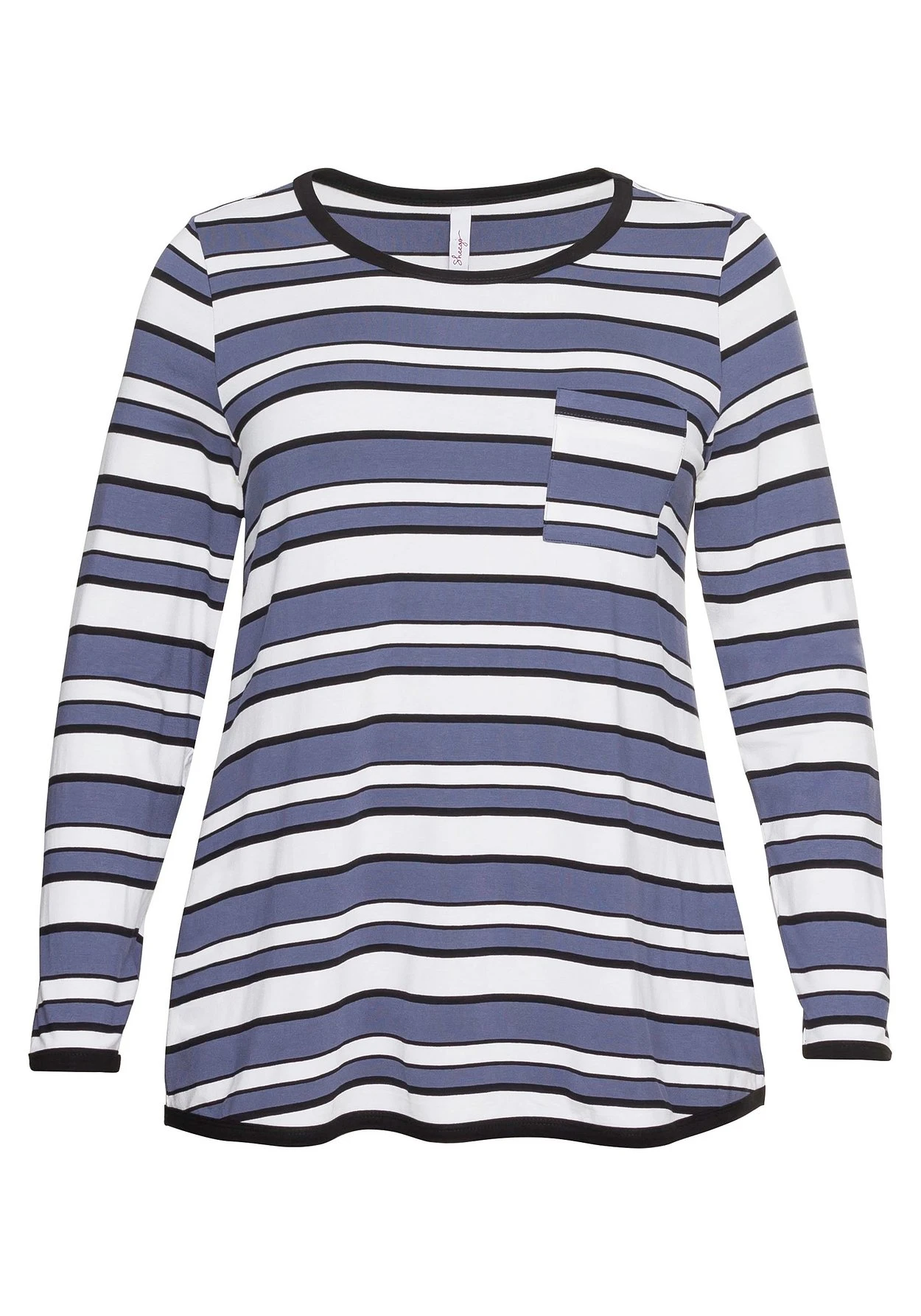 Sheego Langarmshirt Mit Ringelmuster Und Brusttasche – Bild 4