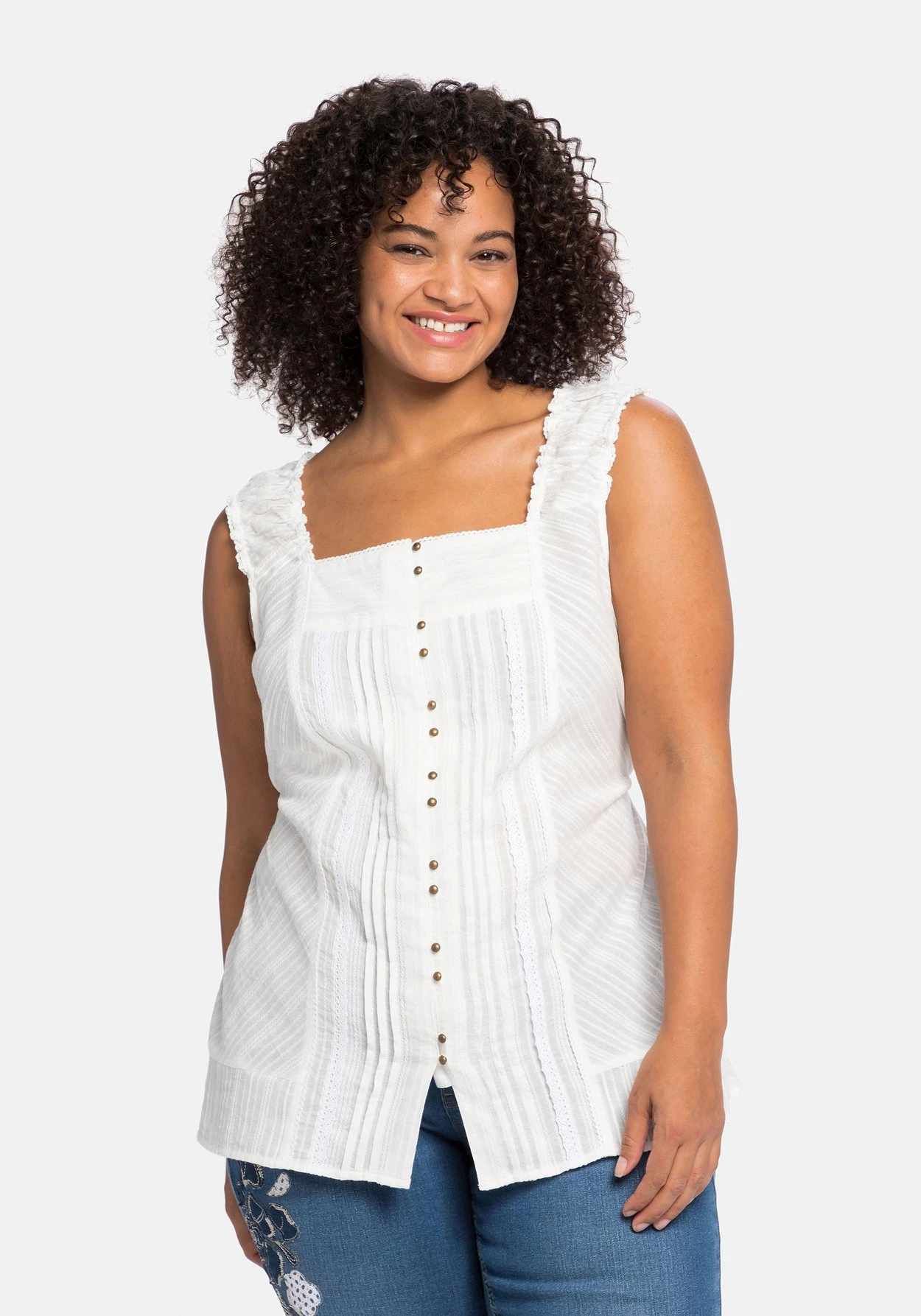 Gewebtes Top Mit Breiten Trägern Und Bindeband