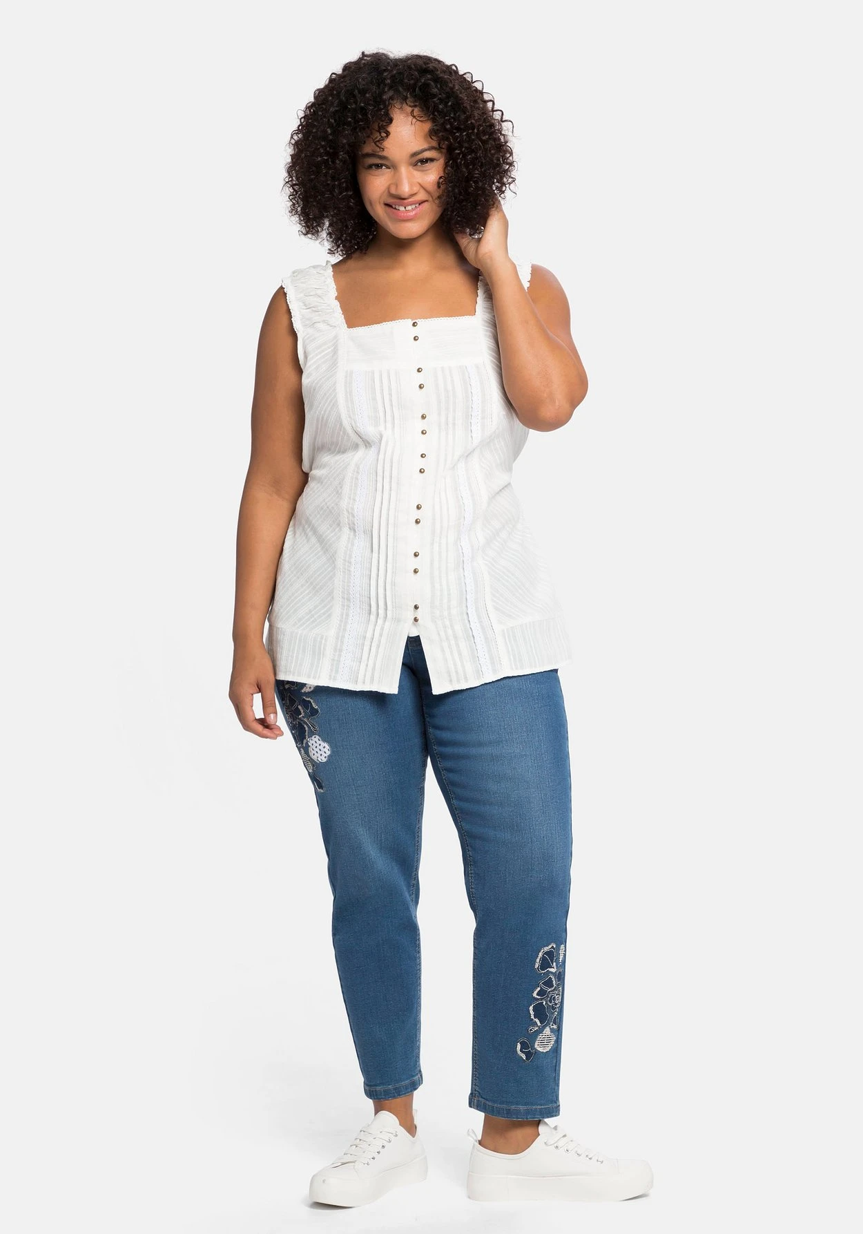 Gewebtes Top Mit Breiten Trägern Und Bindeband – Bild 4