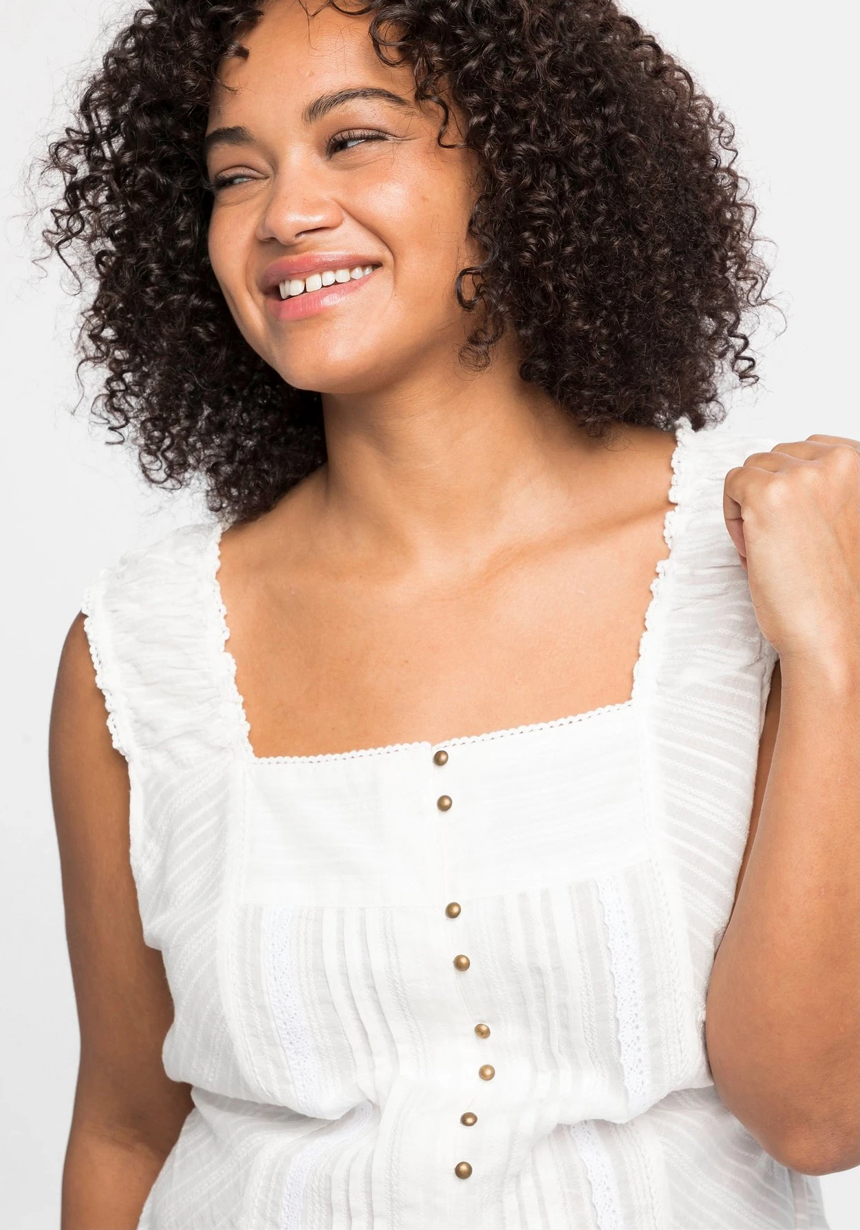 Gewebtes Top Mit Breiten Trägern Und Bindeband – Bild 6