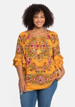 Tunika Mit Blumendruck, In Crinkle-Qualität