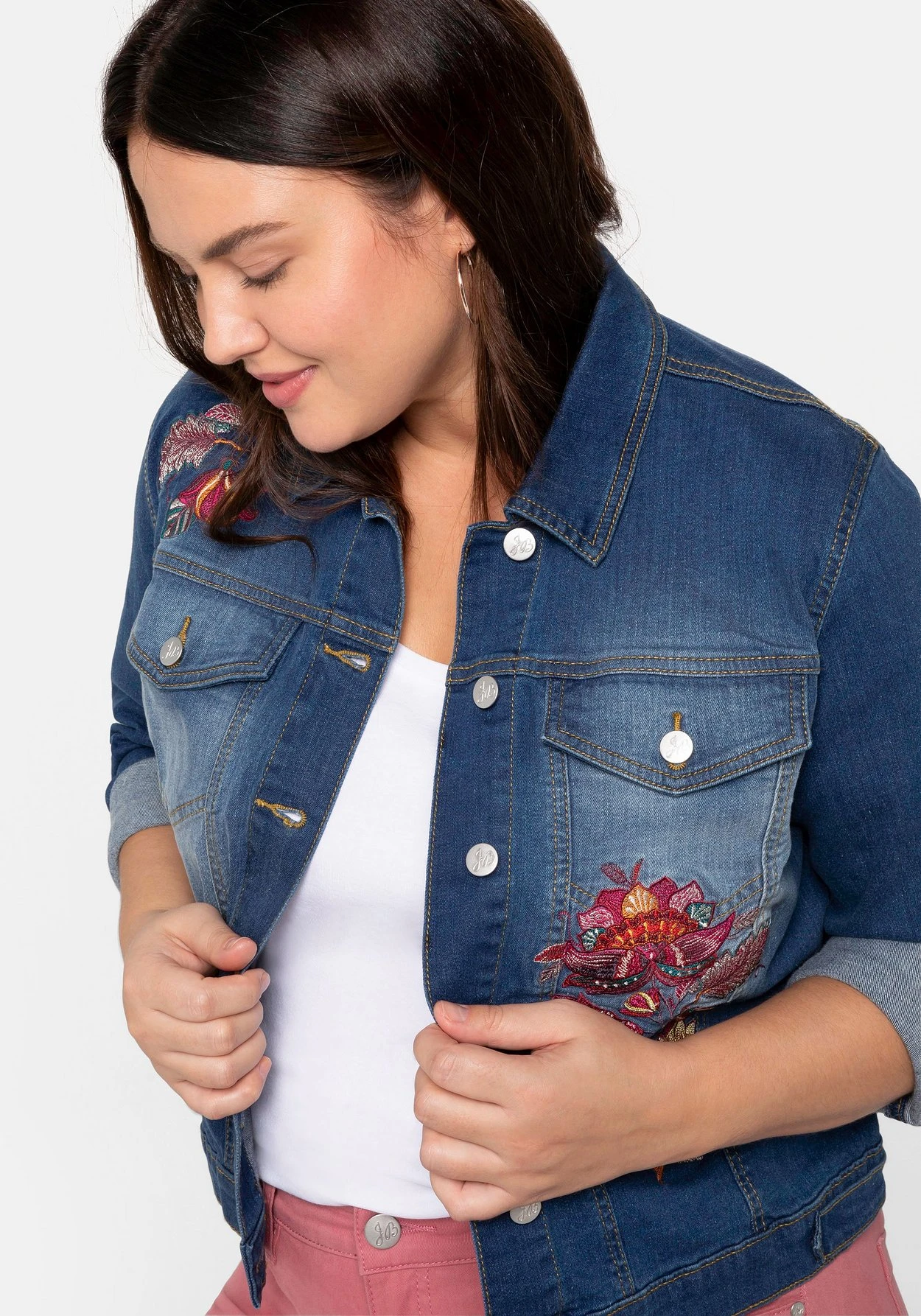 Jeansjacke Mit Blumenstickerei, Taillierte Form – Bild 6