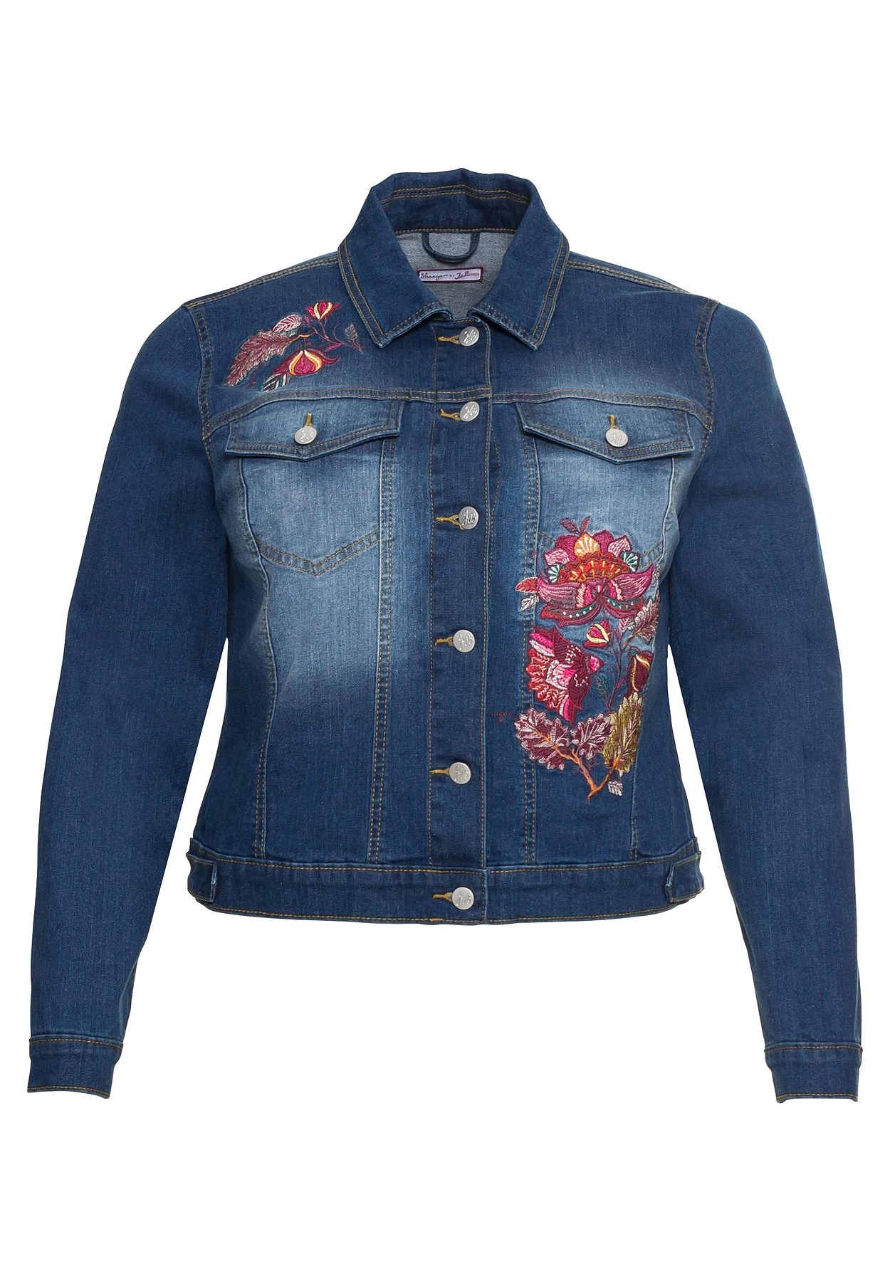 Jeansjacke Mit Blumenstickerei, Taillierte Form – Bild 3
