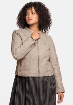 Sheego Lederjacke Aus Lammnappa Mit Crinkle-Effekt