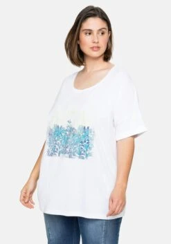 Sheego T-Shirt Mit Frontdruck Und Ärmelaufschlag
