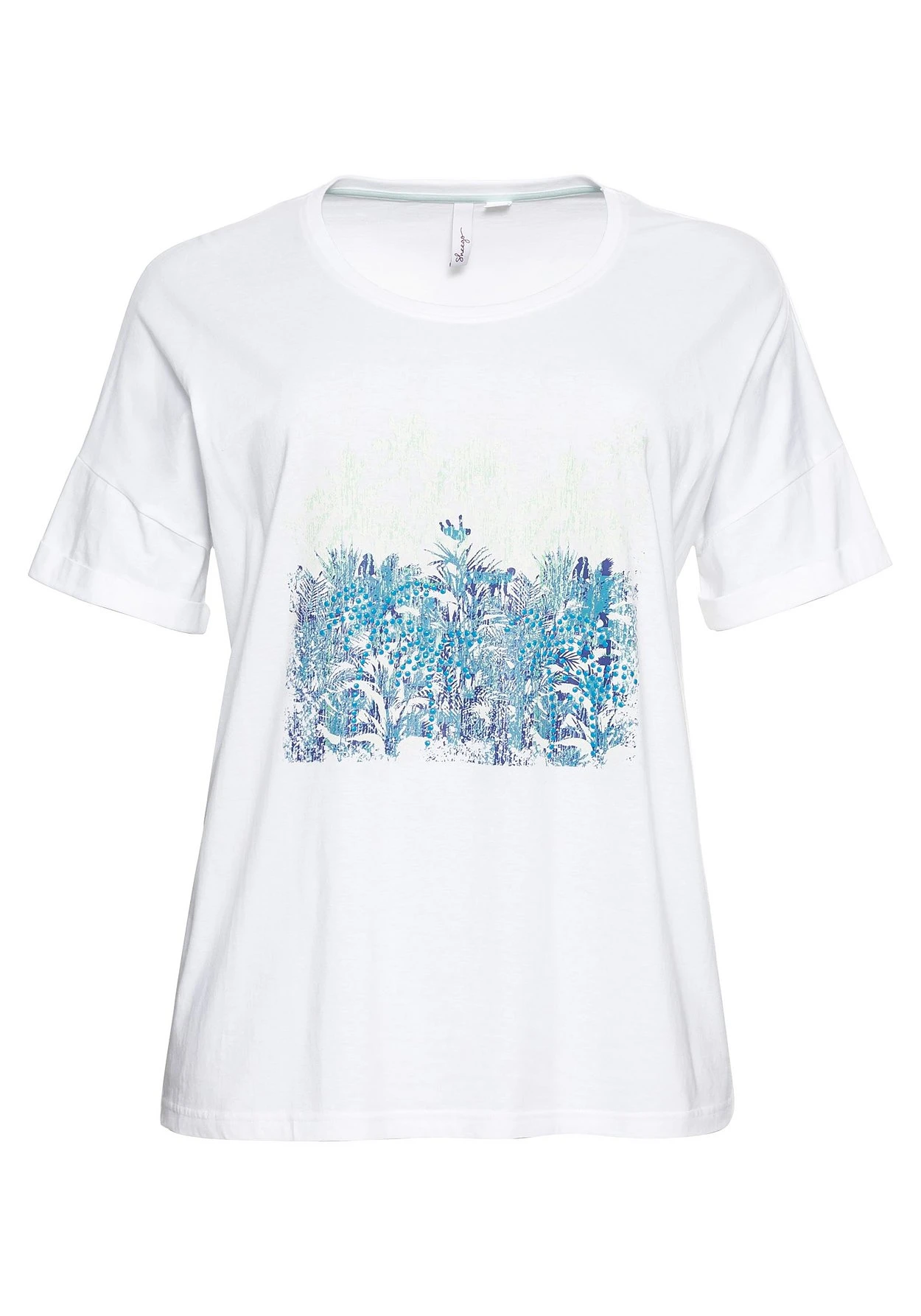 Sheego T-Shirt Mit Frontdruck Und Ärmelaufschlag – Bild 3