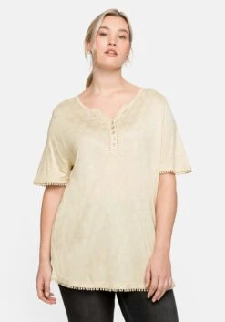 Sheego Shirt Mit Zartem Alloverdruck Und Spitzenborte