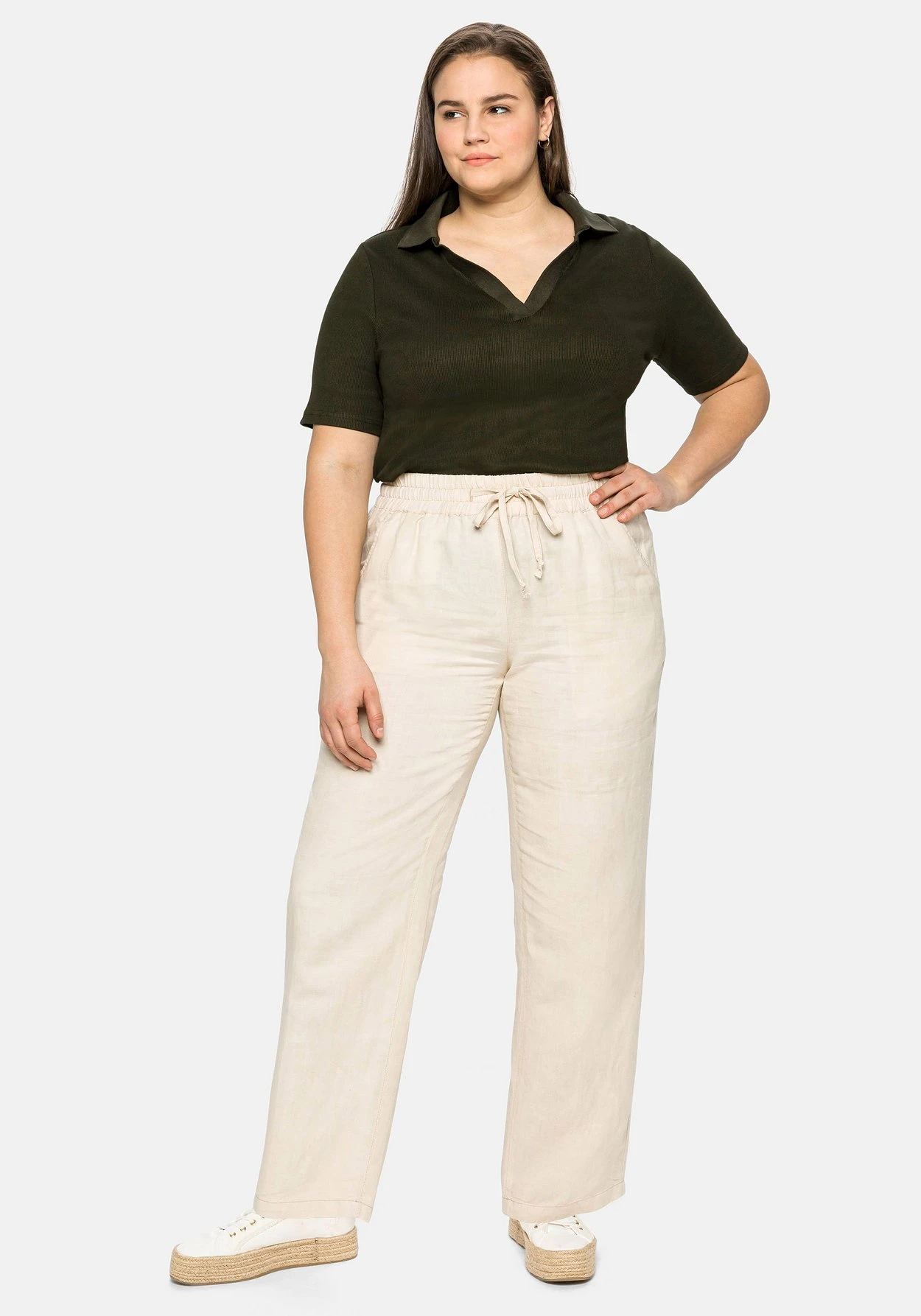 Sheego Leinenhose Mit Elastischem Bund Und Bindeband – Bild 5