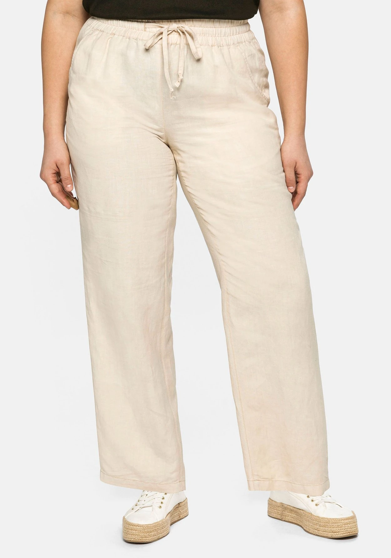 Sheego Leinenhose Mit Elastischem Bund Und Bindeband