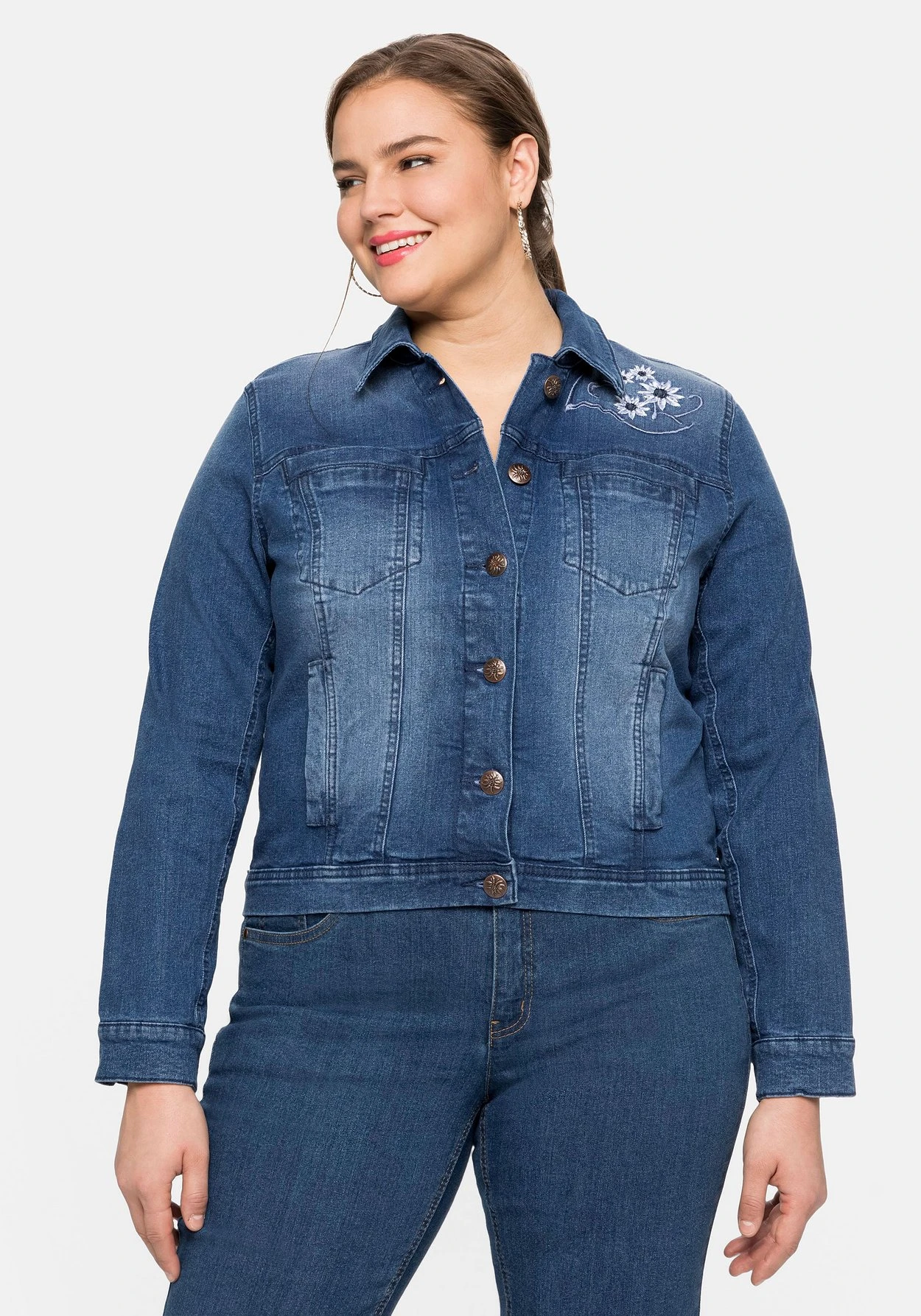Sheego Kurze Jeansjacke Mit Trachten-Stickereien