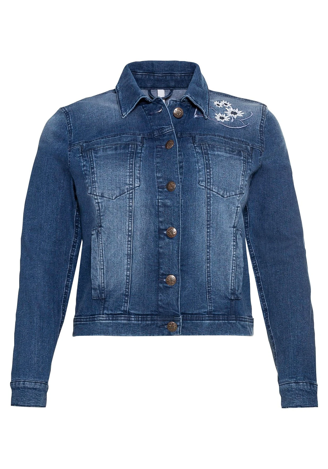 Sheego Kurze Jeansjacke Mit Trachten-Stickereien – Bild 3