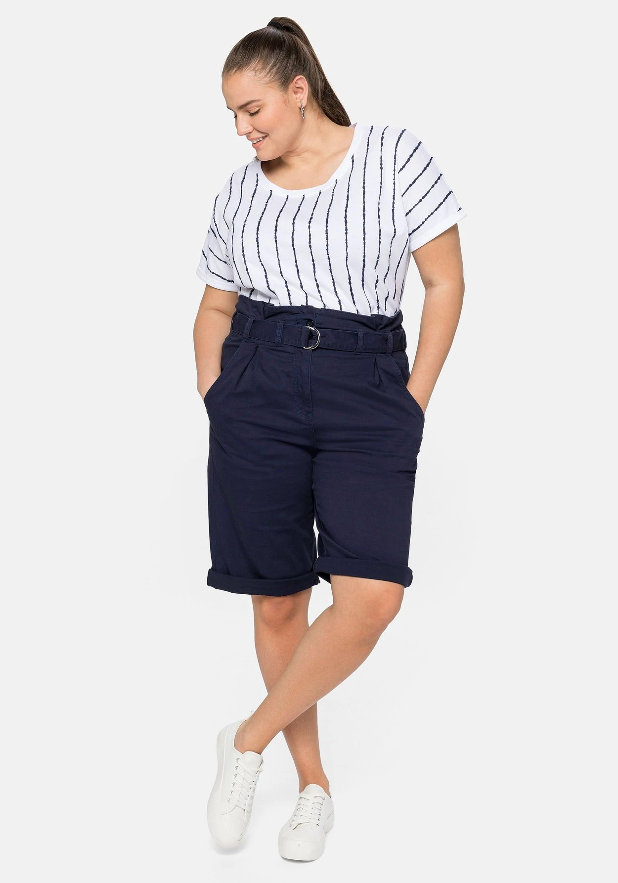 Sheego Twill-Bermudas Mit High-Waist-Bund Und Gürtel – Bild 5