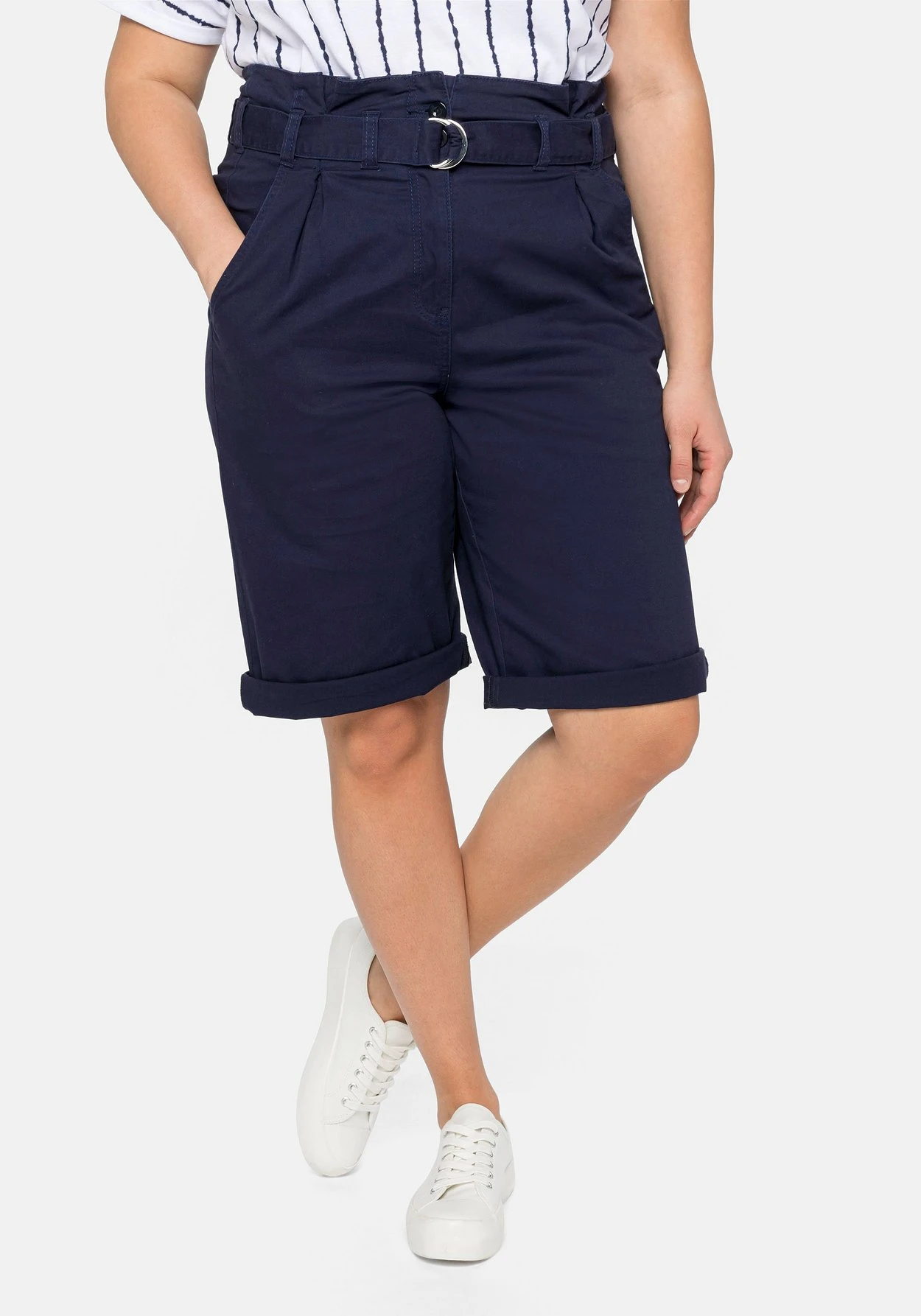 Sheego Twill-Bermudas Mit High-Waist-Bund Und Gürtel