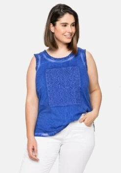 Sheego Tanktop Mit Stickerei Vorn, Im Gewaschenen Look