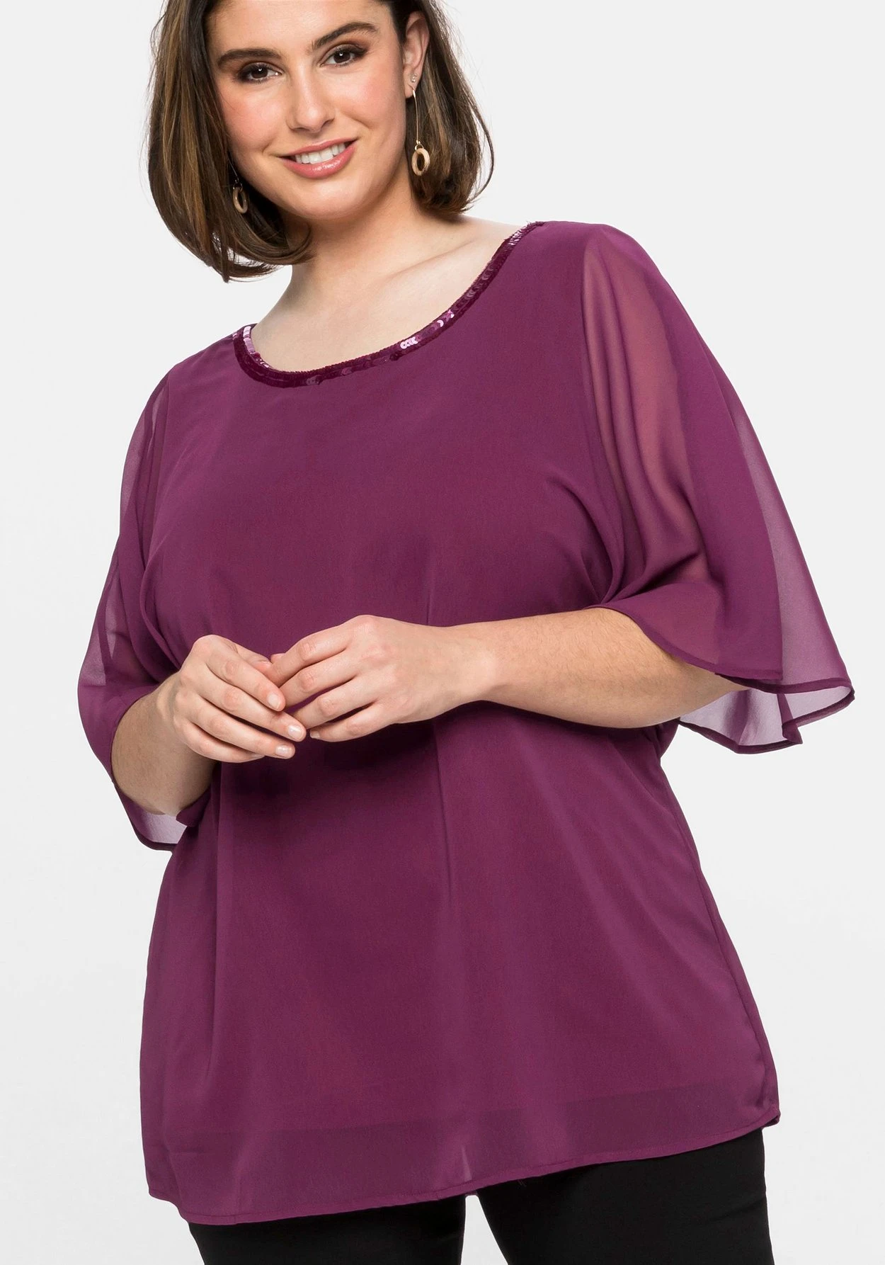 Sheego Chiffontunika Mit Flügelärmeln Und Innentop – Bild 6