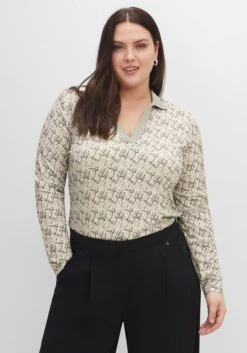 Sheego Langarmshirt Mit Polokragen Und Alloverprint