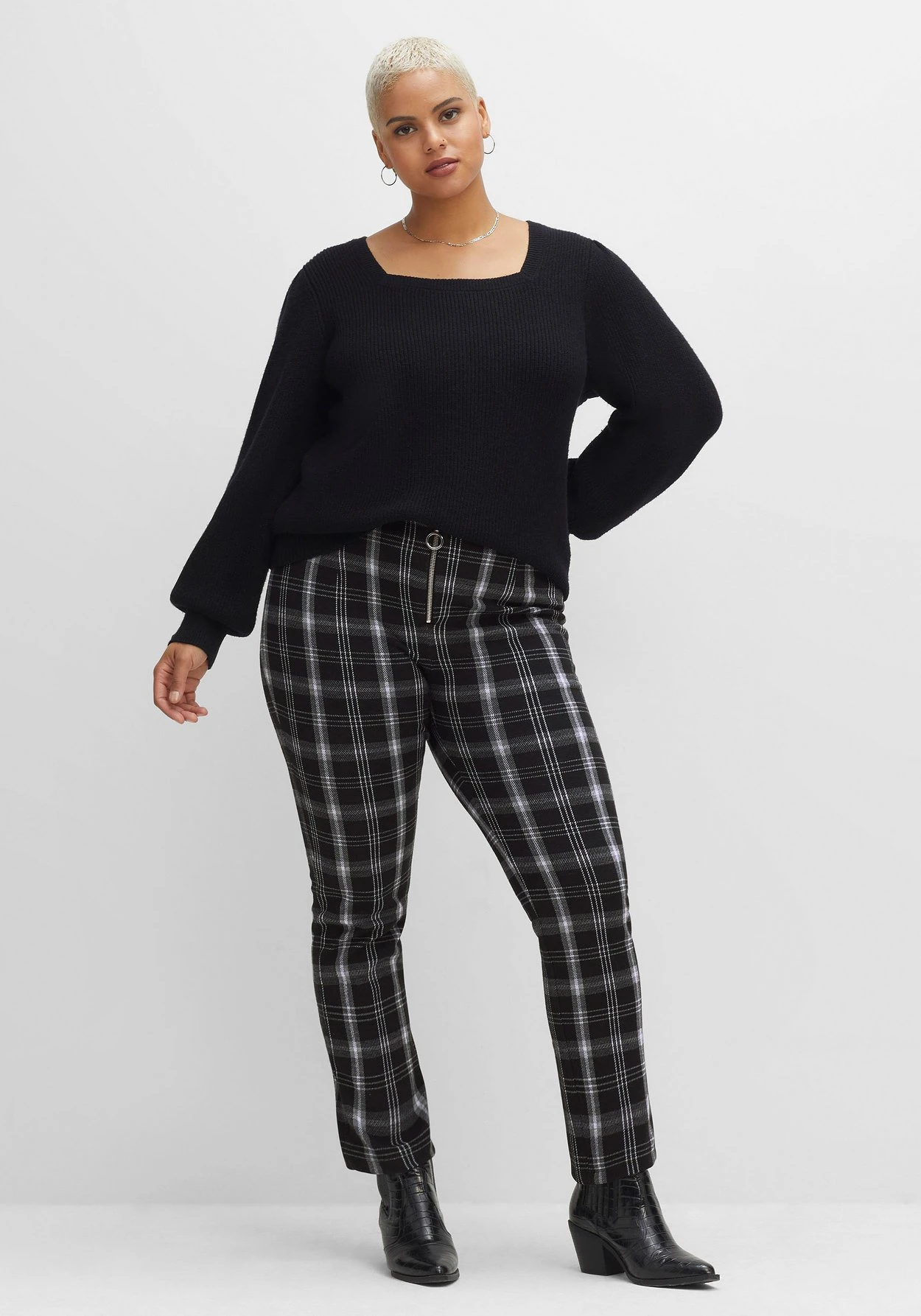 Gerade Hose Im Karomuster, Mit Elastischem Bund – Bild 5