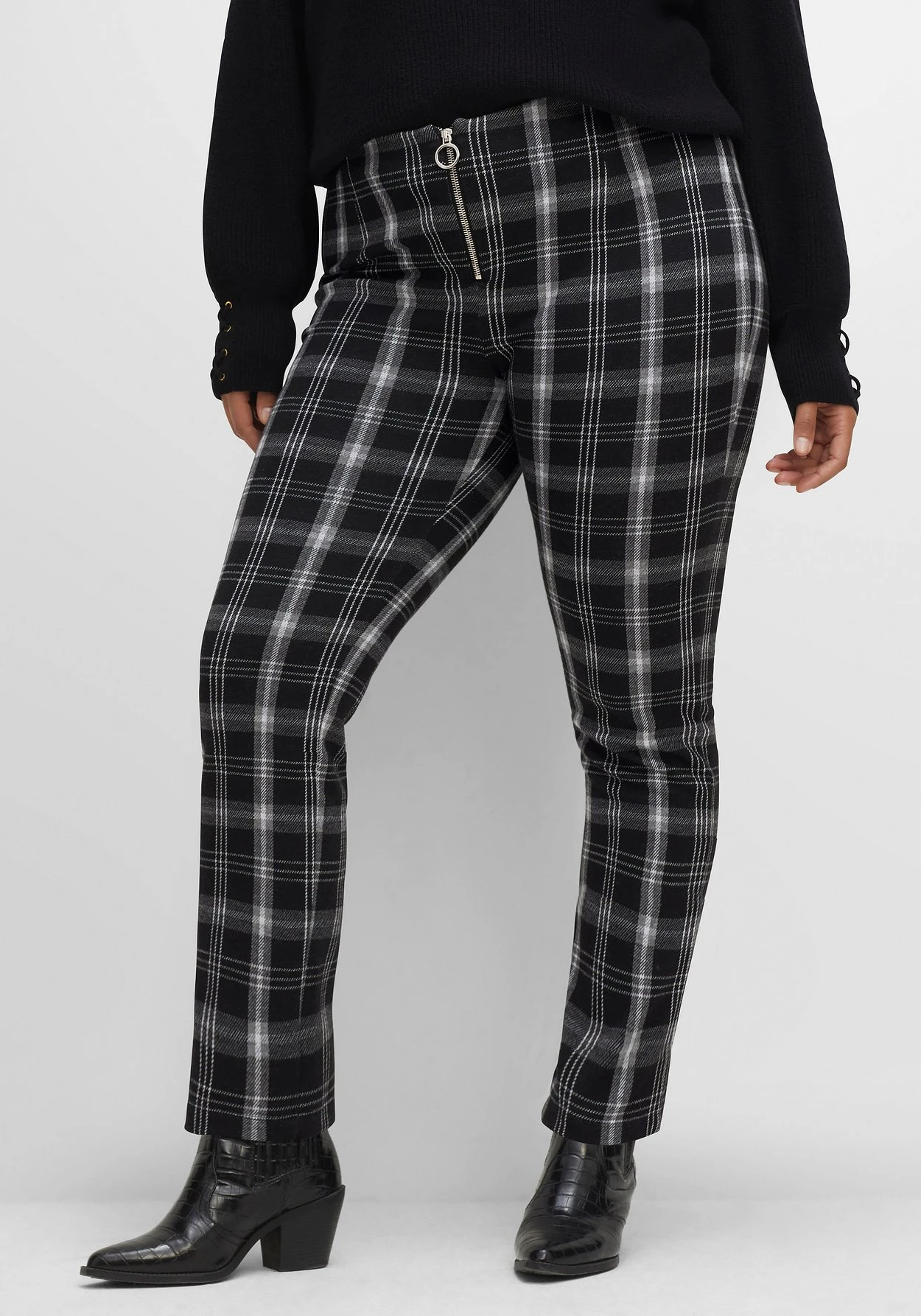 Gerade Hose Im Karomuster, Mit Elastischem Bund