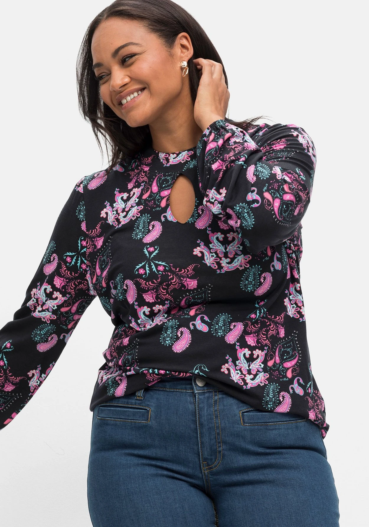 Langarmshirt Mit Paisley-Print Und Cut-out Vorn – Bild 6