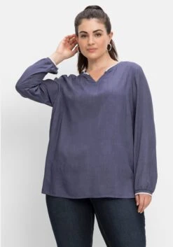 Sheego Tunika Mit V-Ausschnitt Und Kontrastdetails