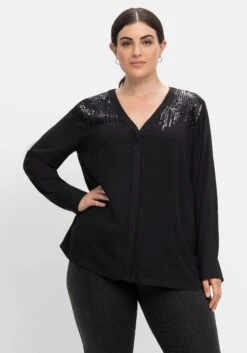 Sheego Bluse Mit V-Ausschnitt Und Pailletten