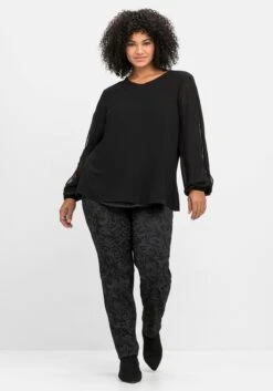 Sheego Schmale Hose Mit Tonigem Jacquardmuster