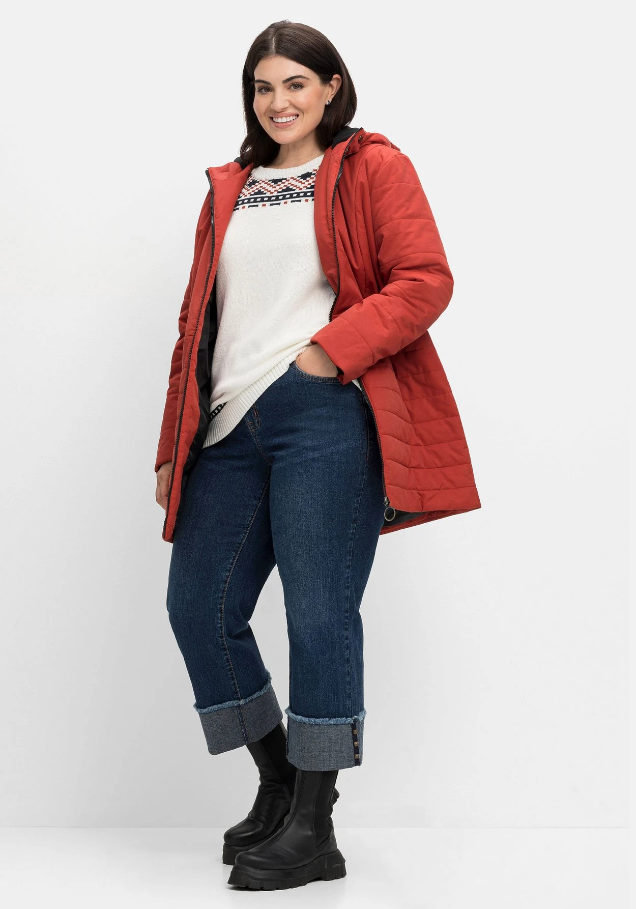 Sheego Longsteppjacke Mit Kapuze Und 2-Wege-Zipper