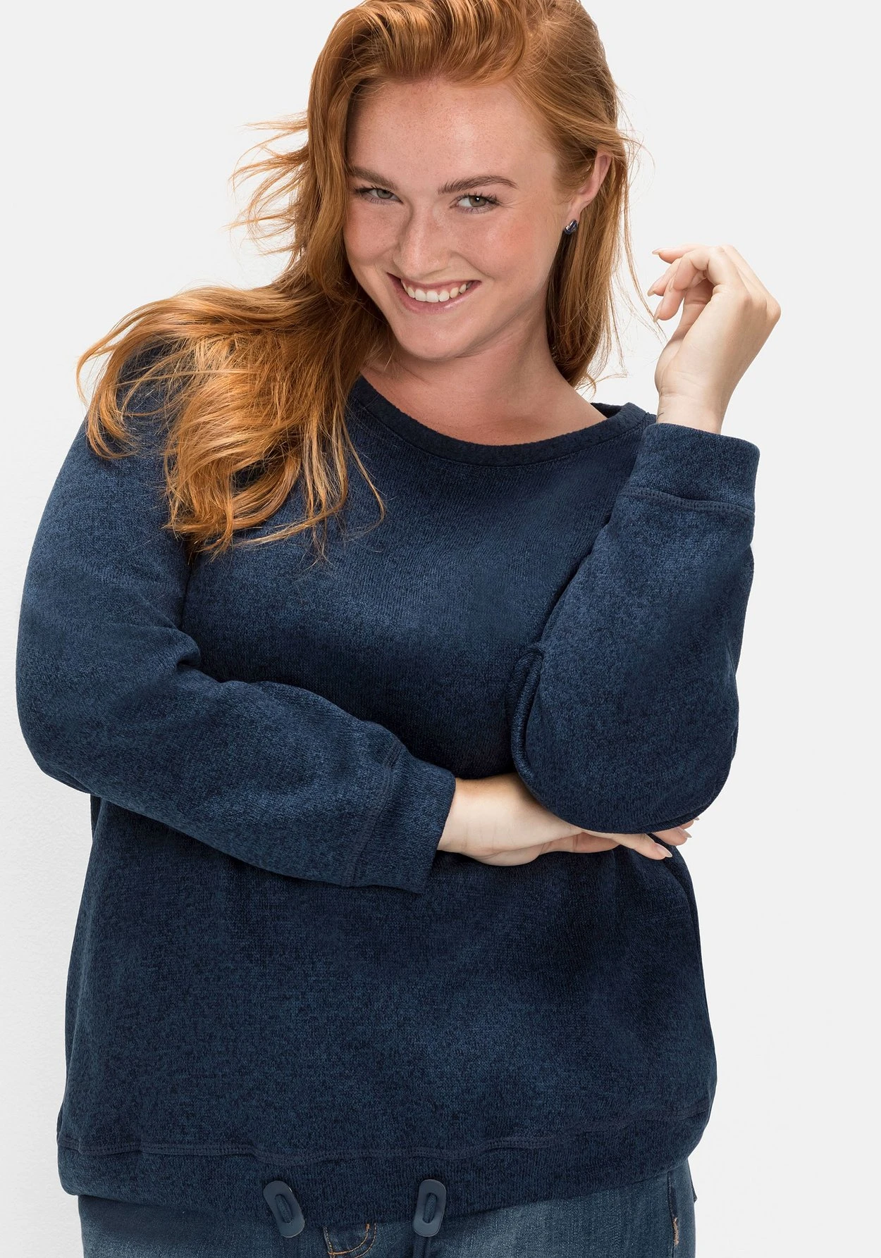 Sheego Sweatshirt Aus Strickfleece, Mit Saum-Tunnelzug – Bild 5