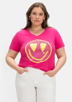 T-Shirt Mit Neon-Frontprint, Elastische Qualität