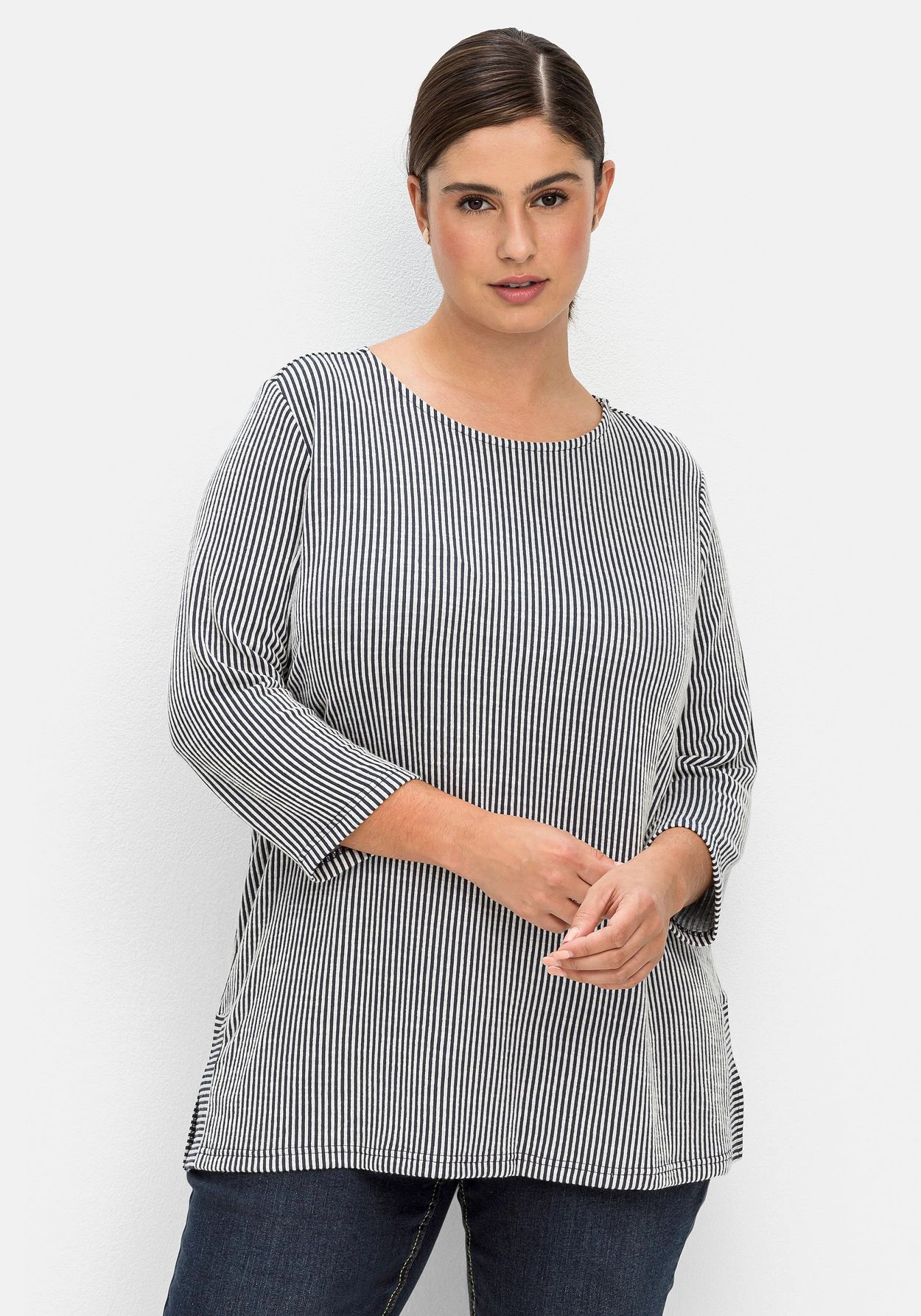 Sheego Gestreiftes Shirt Mit 3/4-Arm