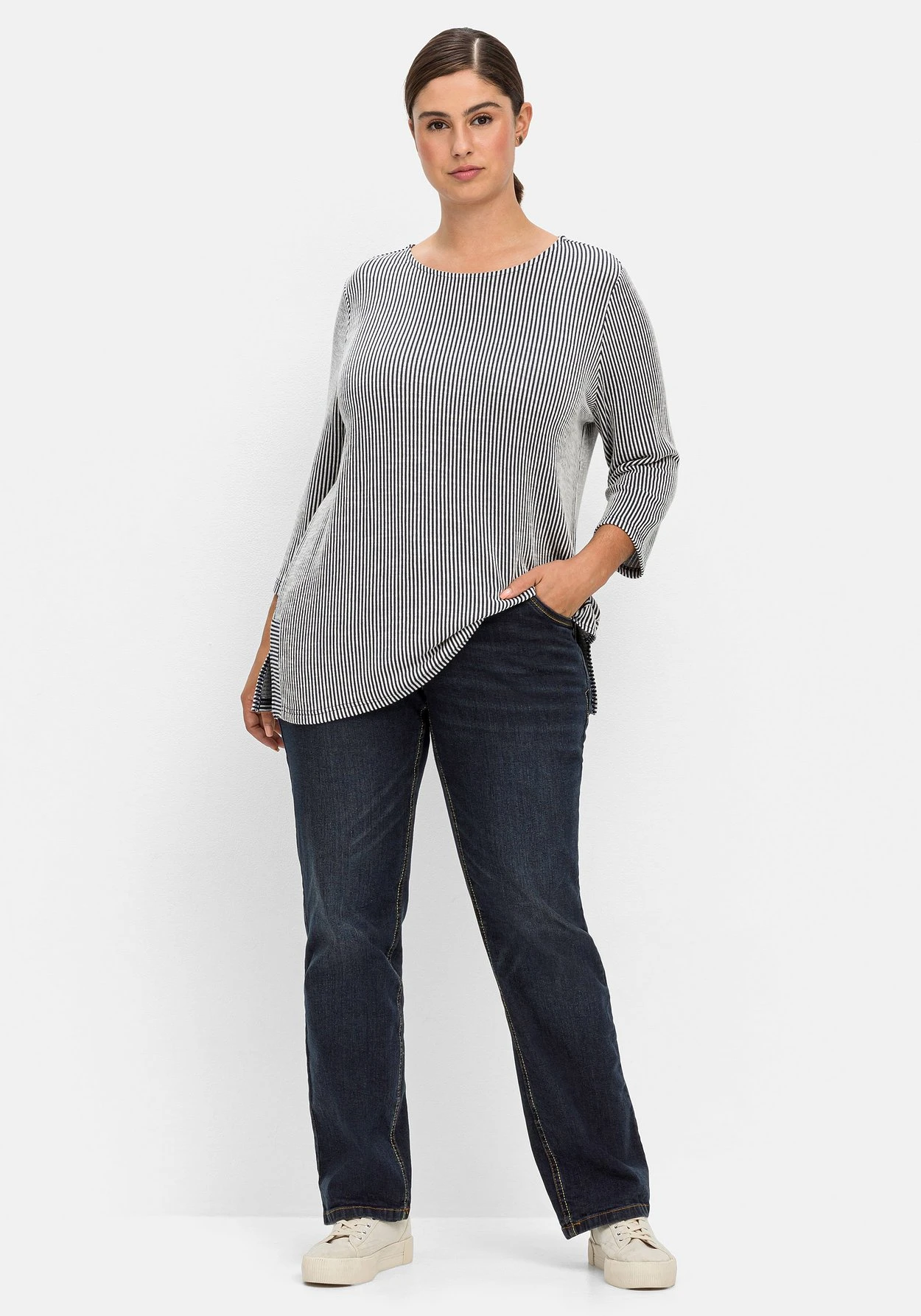 Sheego Gestreiftes Shirt Mit 3/4-Arm – Bild 4